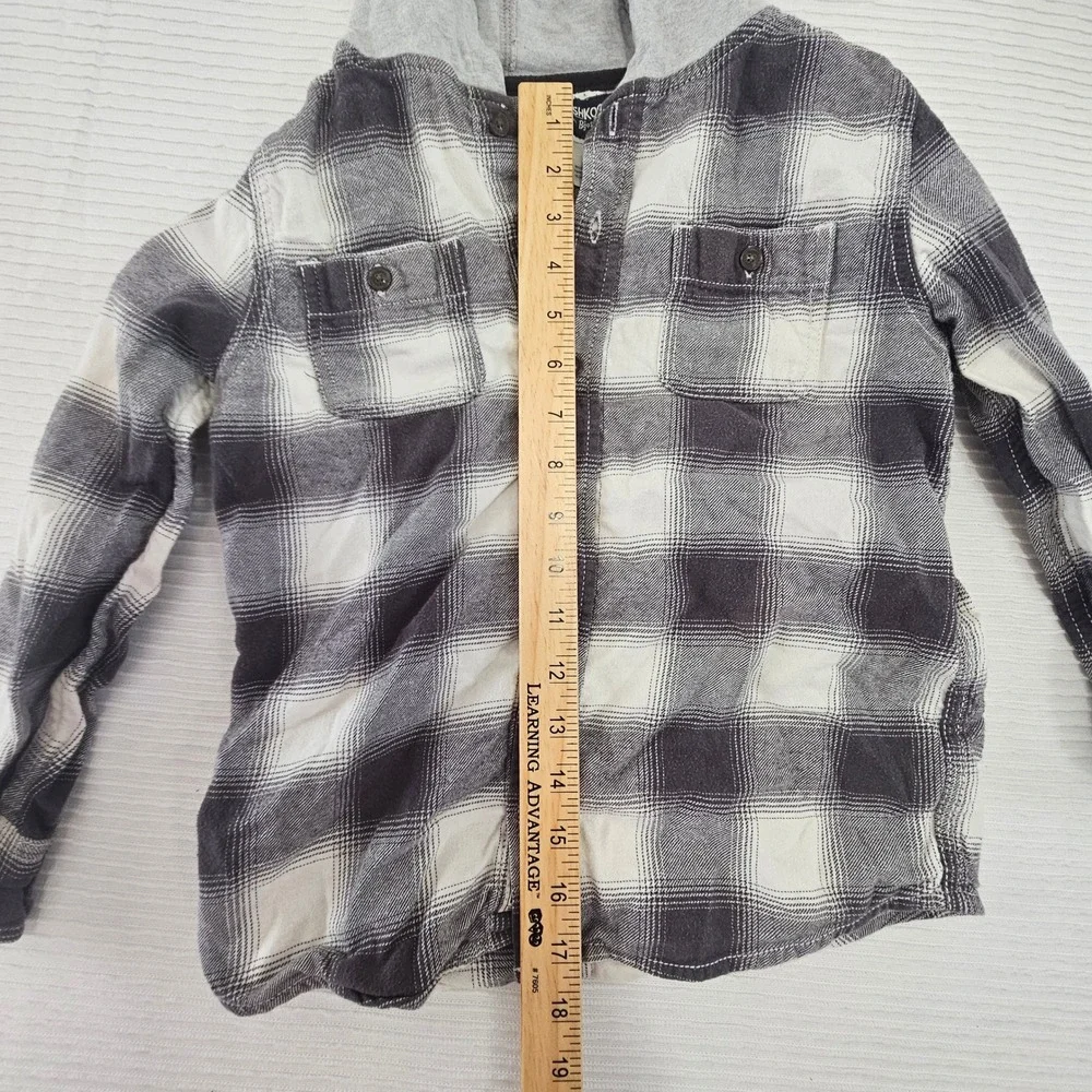 OshKosh Bgosh Boys Black White Plaid Hooded Flannel Shirt Size 8‎ OSH11774-AD